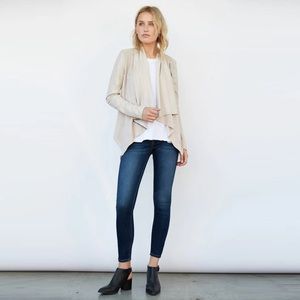 BlankNYC Sunny Days Jacket Drape Front Womens Sz Small Cream Faux Suede Leather